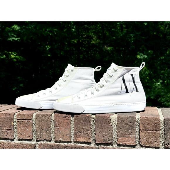 Armani Exchange Men\'s High Top Icon Logo Canvas Sneakers White Size 11 Excellent main image 9